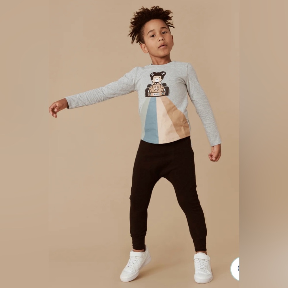 Huxbaby Racer Bear Long Sleeve Tee in Grey Marle